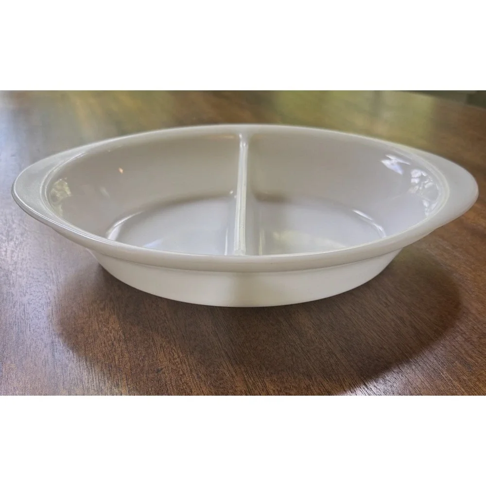 Glasbake J-239‎ Vintage Serving Dish White Milk Glass Divided Oval Casserole